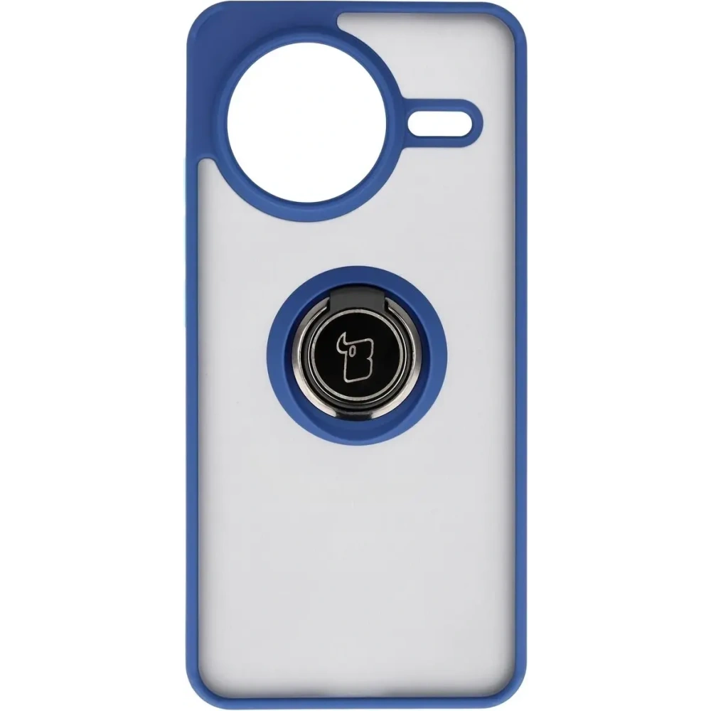 Etui z uchwytem na palec Bizon Case Hybrid Ring do Xiaomi POCO F7 Pro przydymione z granatową ramką