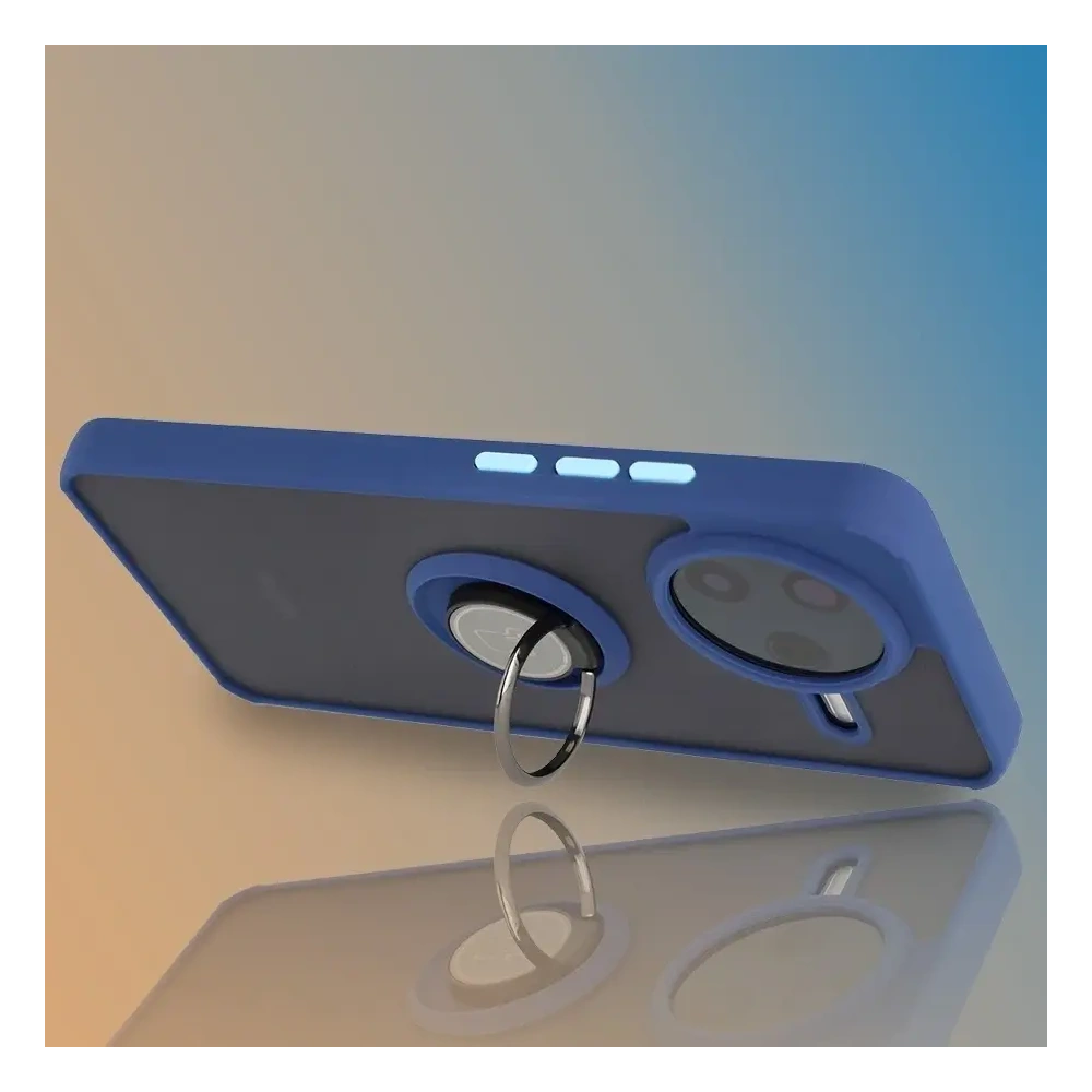 Etui z uchwytem na palec Bizon Case Hybrid Ring do Xiaomi POCO F7 Pro przydymione z granatową ramką