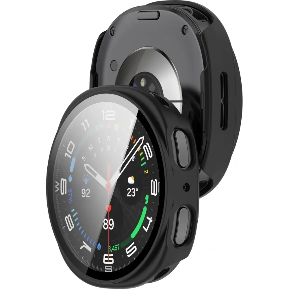 Etui ze szkłem do zegarka Bizon Case+Glass Watch do Samsung Galaxy Watch 8 44mm matowe czarne