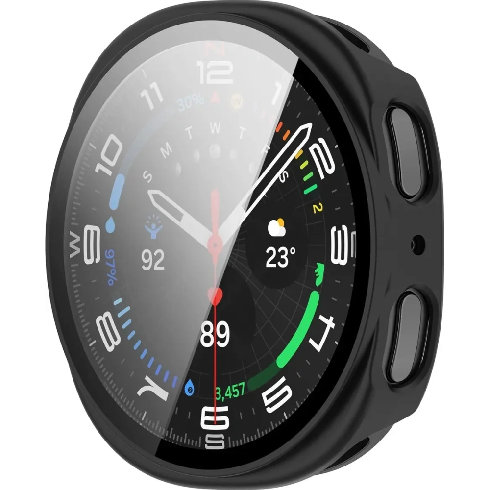 Etui ze szkłem do zegarka Bizon Case+Glass Watch do Samsung Galaxy Watch 8 44mm matowe czarne