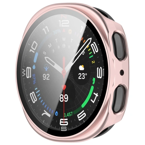 Etui ze szkłem do zegarka Bizon Case+Glass Watch do Samsung Galaxy Watch 8 44mm satynowe różowe
