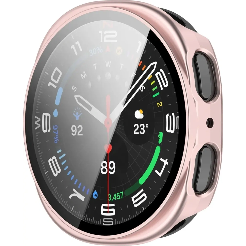 Etui ze szkłem do zegarka Bizon Case+Glass Watch do Samsung Galaxy Watch 8 44mm satynowe różowe