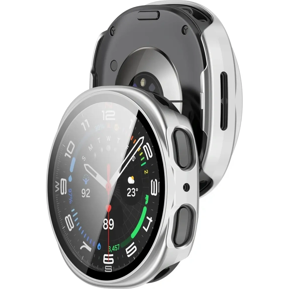 Etui ze szkłem do zegarka Bizon Case+Glass Watch do Samsung Galaxy Watch 8 44mm szampańskie