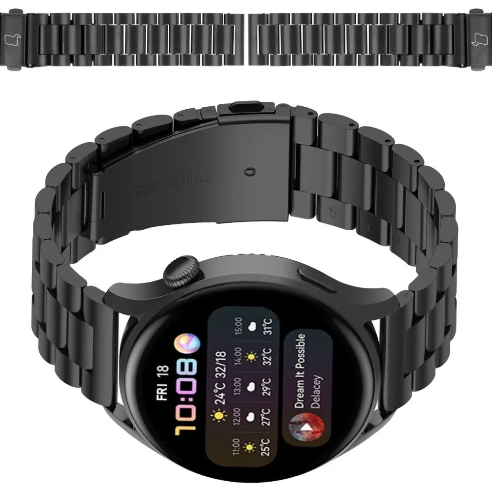 Pasek ze stali nierdzewnej do smartwatcha Bizon Strap Watch Aura QuickRelease 20mm czarny