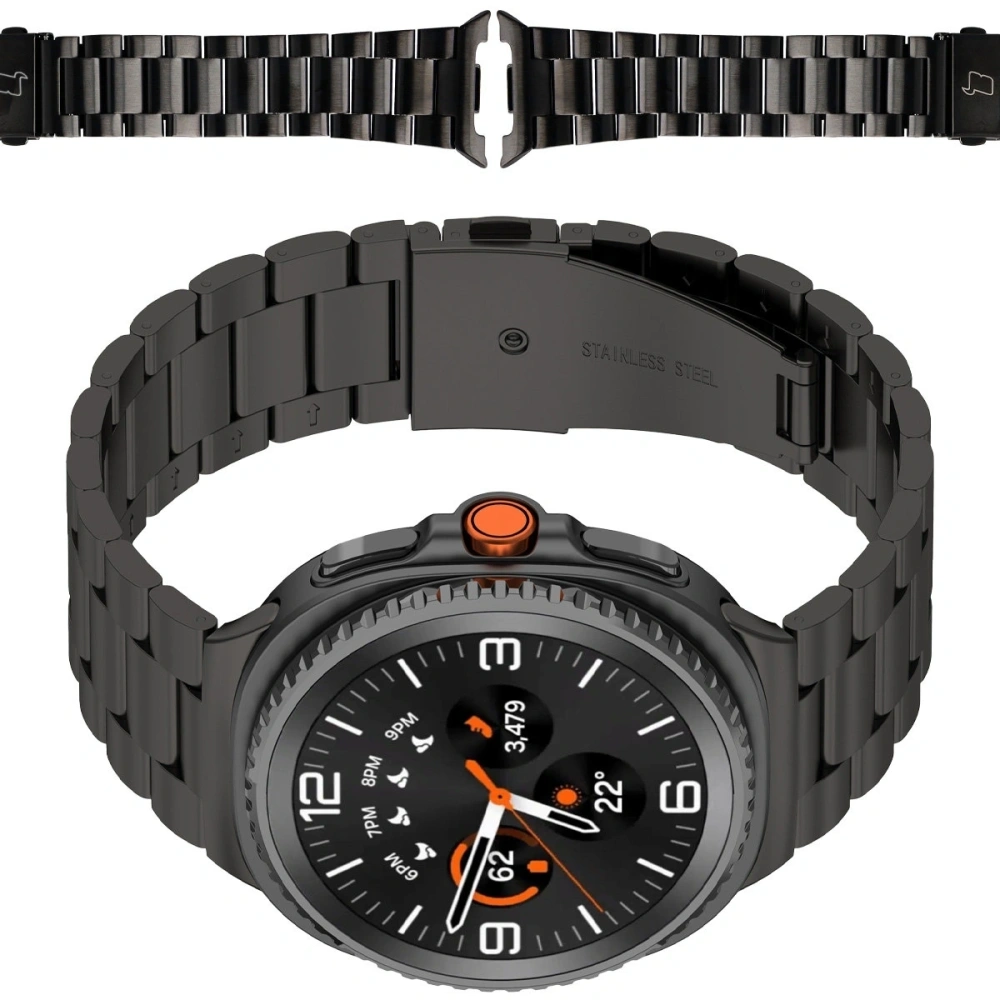 Pasek ze stali nierdzewnej Bizon Strap Watch Aura do Samsung Galaxy Watch 8 40mm / 44mm / 8 Classic 46mm czarny