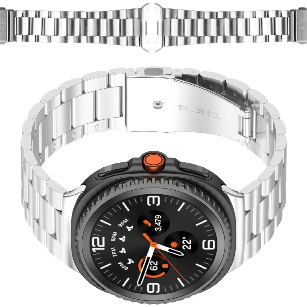 Pasek ze stali nierdzewnej Bizon Strap Watch Aura do Samsung Galaxy Watch 8 40mm / 44mm / 8 Classic 46mm srebrny