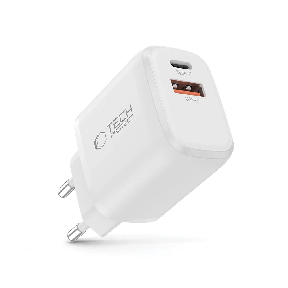 Ładowarka sieciowa Tech-Protect NCA20 USB-A, USB-C Network Charger PD 20W / QC3.0 White
