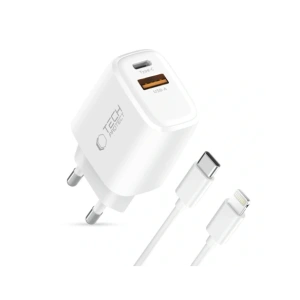 Ładowarka sieciowa Tech-Protect NCA20 USB-A, USB-C Network Charger PD 20W / QC3.0 + Lightning Cable White