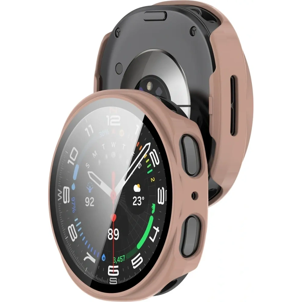 Etui ze szkłem do zegarka Bizon Case+Glass Watch do Samsung Galaxy Watch 8 44mm różowe