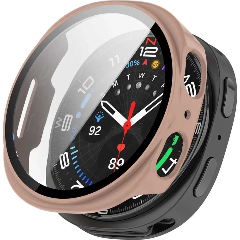 Etui ze szkłem do zegarka Bizon Case+Glass Watch do Samsung Galaxy Watch 8 44mm różowe