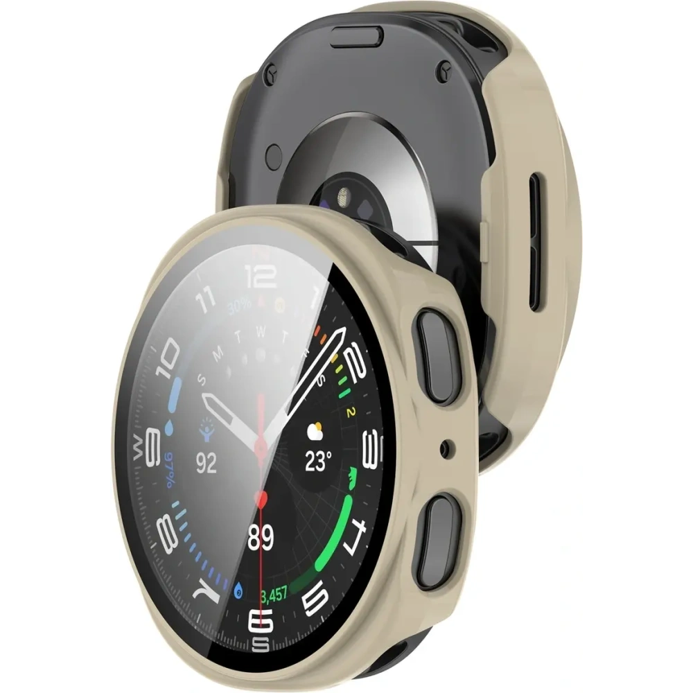 Etui ze szkłem do zegarka Bizon Case+Glass Watch do Samsung Galaxy Watch 8 44mm beżowe
