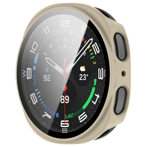 Etui ze szkłem do zegarka Bizon Case+Glass Watch do Samsung Galaxy Watch 8 44mm beżowe