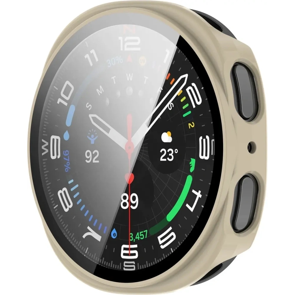 Etui ze szkłem do zegarka Bizon Case+Glass Watch do Samsung Galaxy Watch 8 44mm beżowe