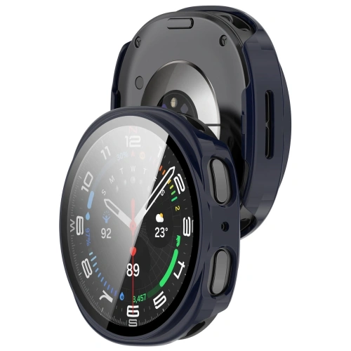 Etui ze szkłem do zegarka Bizon Case+Glass Watch do Samsung Galaxy Watch 8 44mm niebieskie