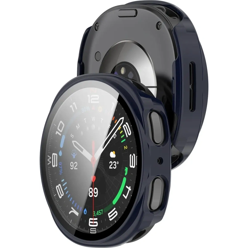 Etui ze szkłem do zegarka Bizon Case+Glass Watch do Samsung Galaxy Watch 8 44mm niebieskie