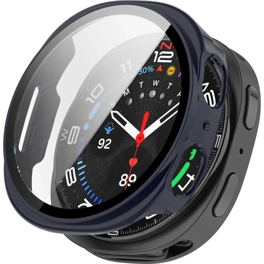 Etui ze szkłem do zegarka Bizon Case+Glass Watch do Samsung Galaxy Watch 8 44mm niebieskie