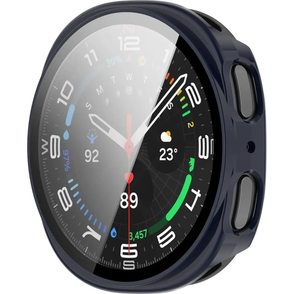 Etui ze szkłem do zegarka Bizon Case+Glass Watch do Samsung Galaxy Watch 8 44mm niebieskie