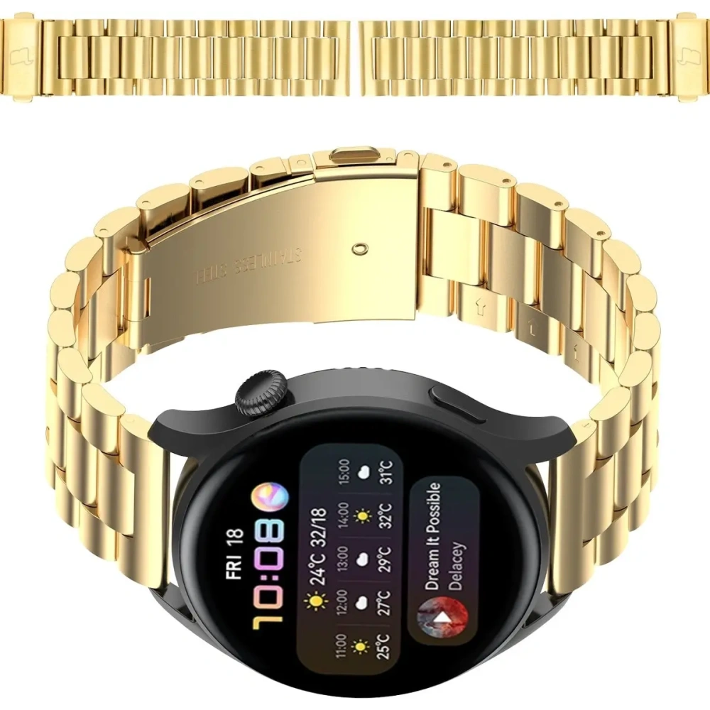 Pasek ze stali nierdzewnej do smartwatcha Bizon Strap Watch Aura QuickRelease 20mm złoty