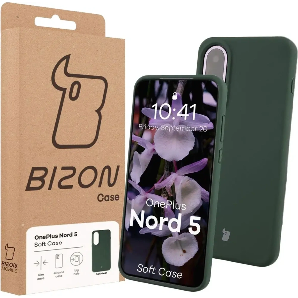 Silikonowe etui Bizon Soft Case do OnePlus Nord 5 ciemnozielone