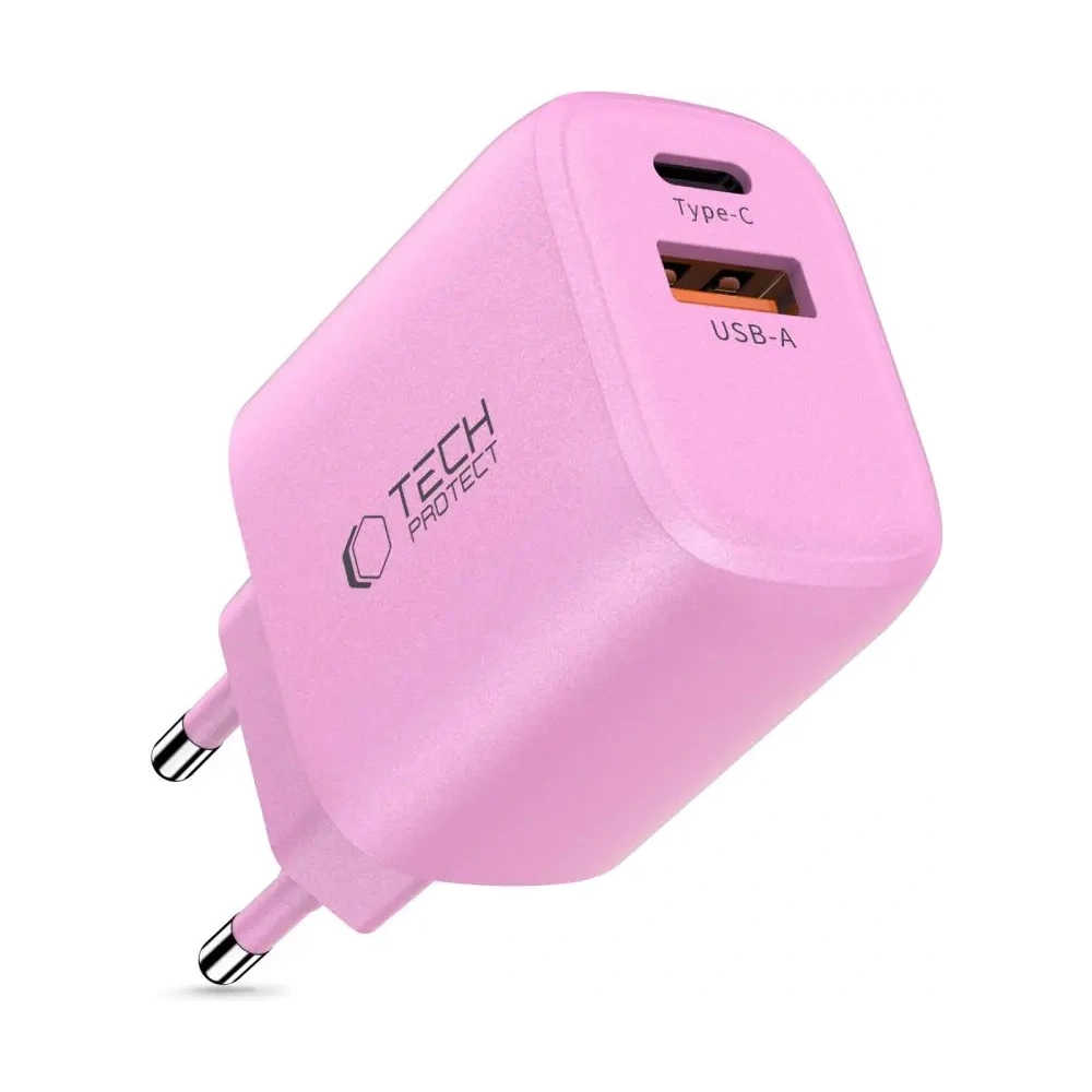 Ładowarka sieciowa Tech-Protect NCA20 USB-A, USB-C Network Charger PD 20W / QC3.0 Baby Pink