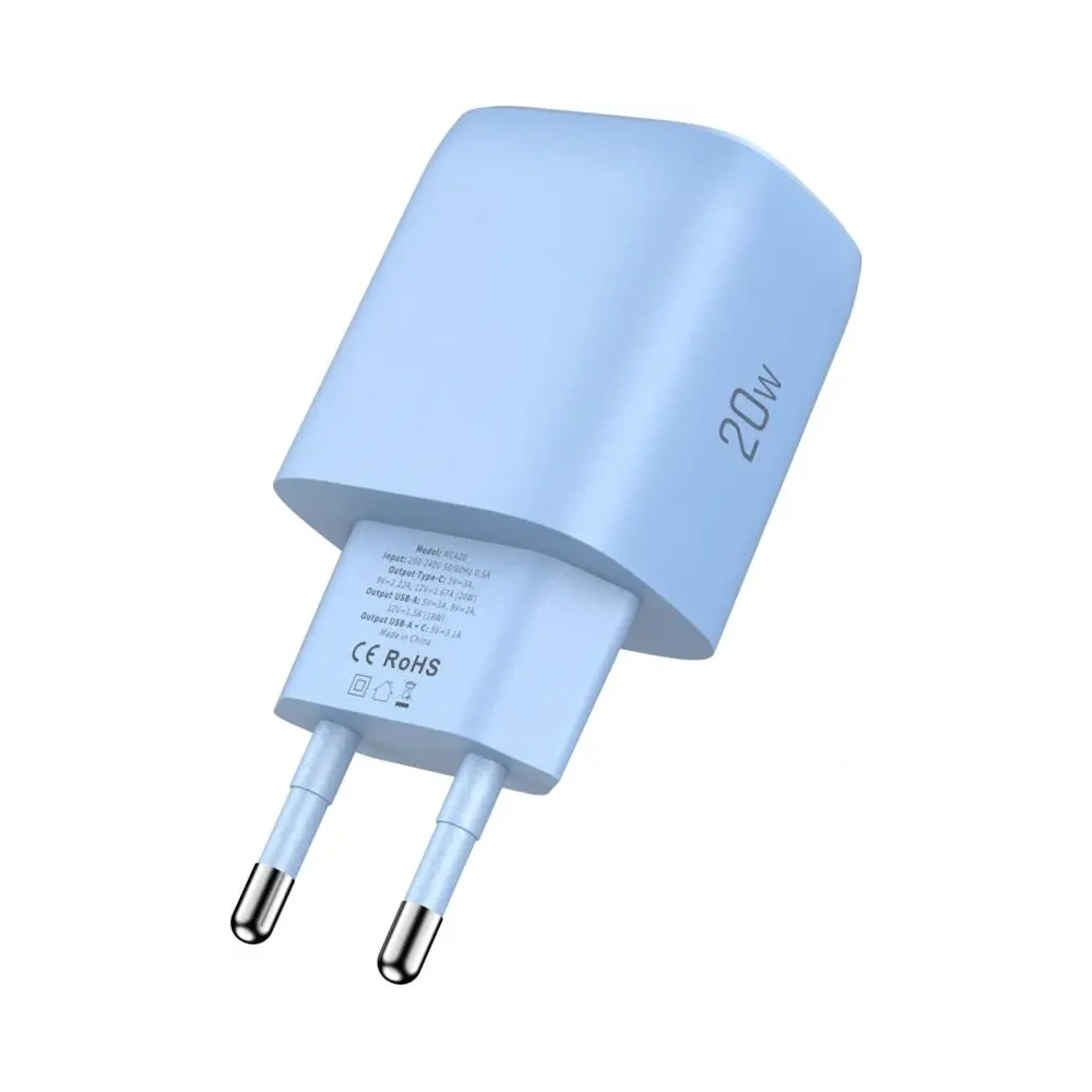 Ładowarka sieciowa Tech-Protect NCA20 USB-A, USB-C Network Charger PD 20W / QC3.0 Baby Blue