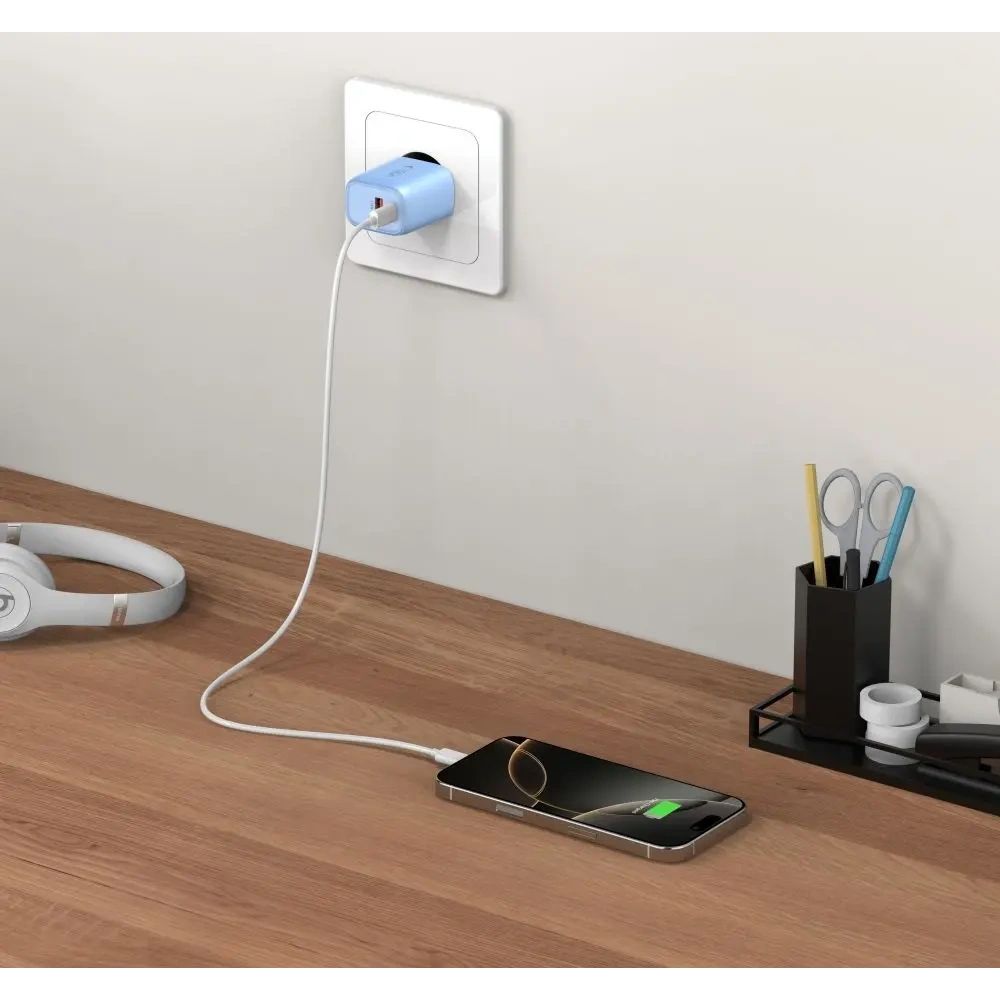 Ładowarka sieciowa Tech-Protect NCA20 USB-A, USB-C Network Charger PD 20W / QC3.0 Baby Blue