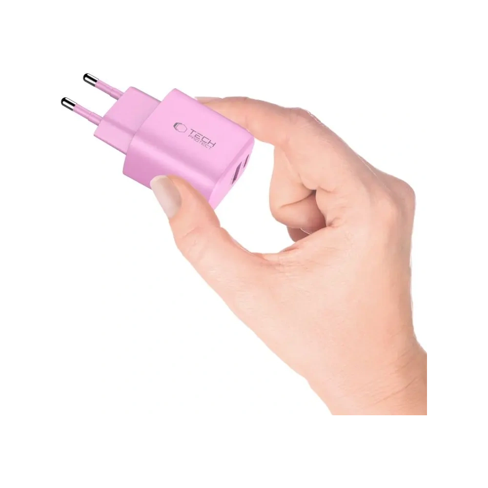 Ładowarka sieciowa Tech-Protect NCA30 USB-A, USB-C Network Charger PD 30W / QC3.0 Baby Pink