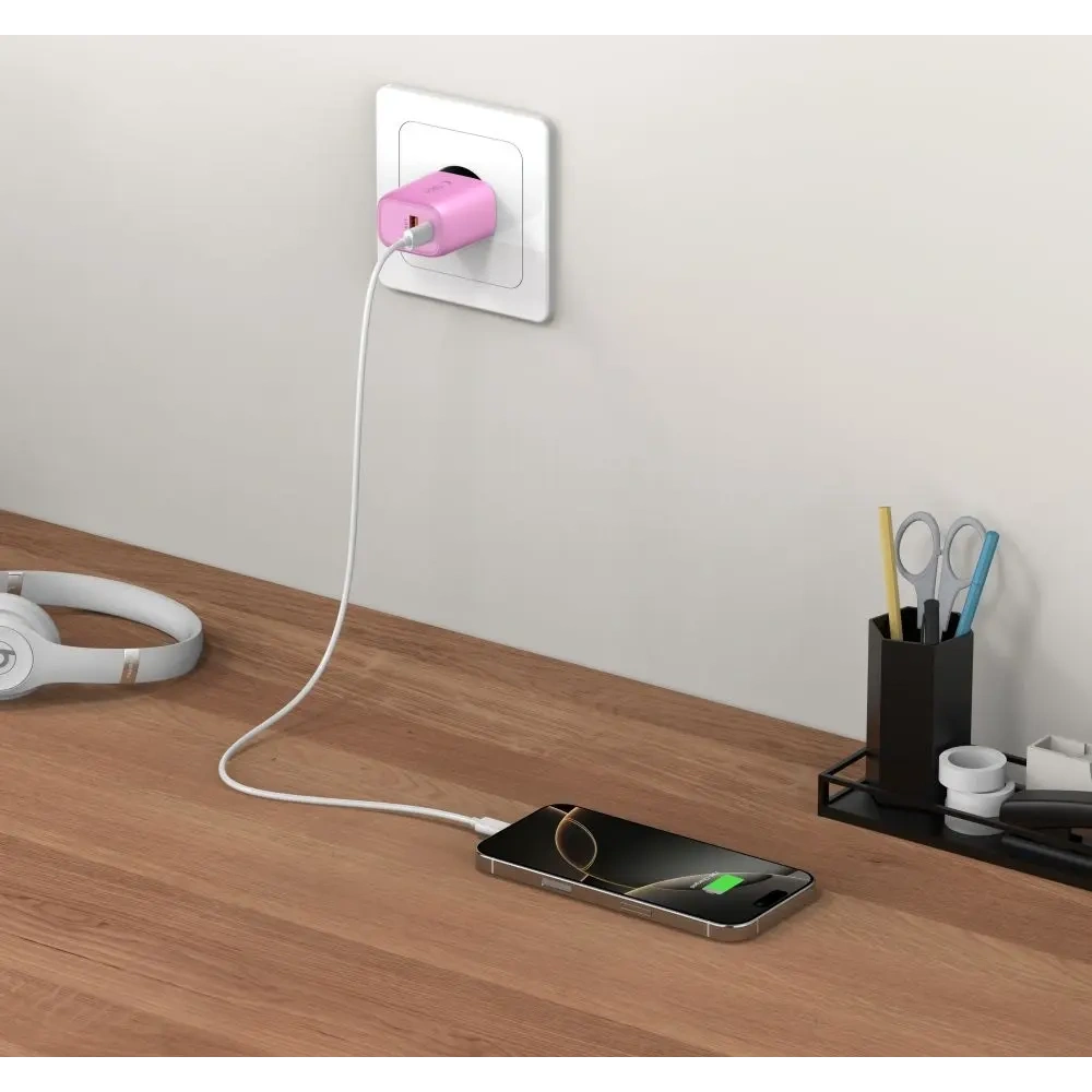 Ładowarka sieciowa Tech-Protect NCA30 USB-A, USB-C Network Charger PD 30W / QC3.0 Baby Pink