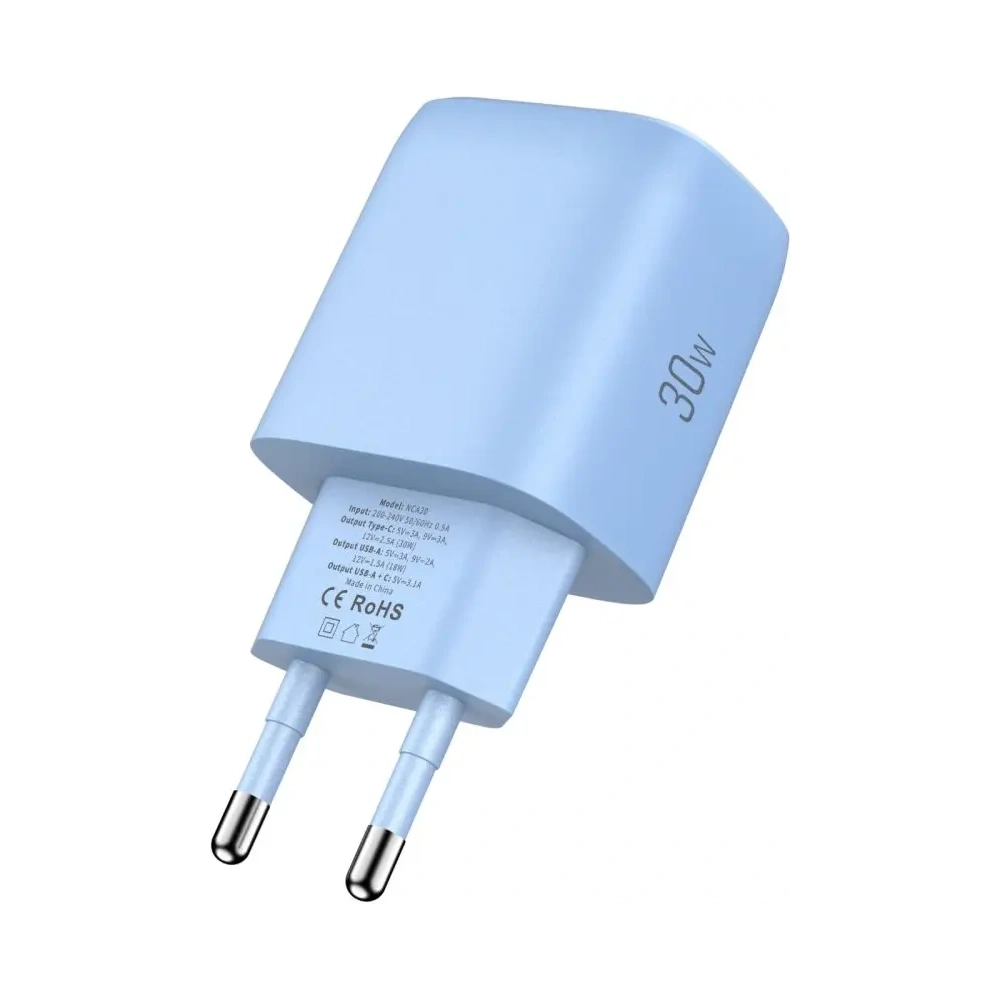 Ładowarka sieciowa Tech-Protect NCA30 USB-A, USB-C Network Charger PD 30W / QC3.0 Baby Blue