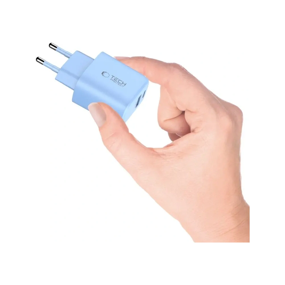 Ładowarka sieciowa Tech-Protect NCA30 USB-A, USB-C Network Charger PD 30W / QC3.0 Baby Blue