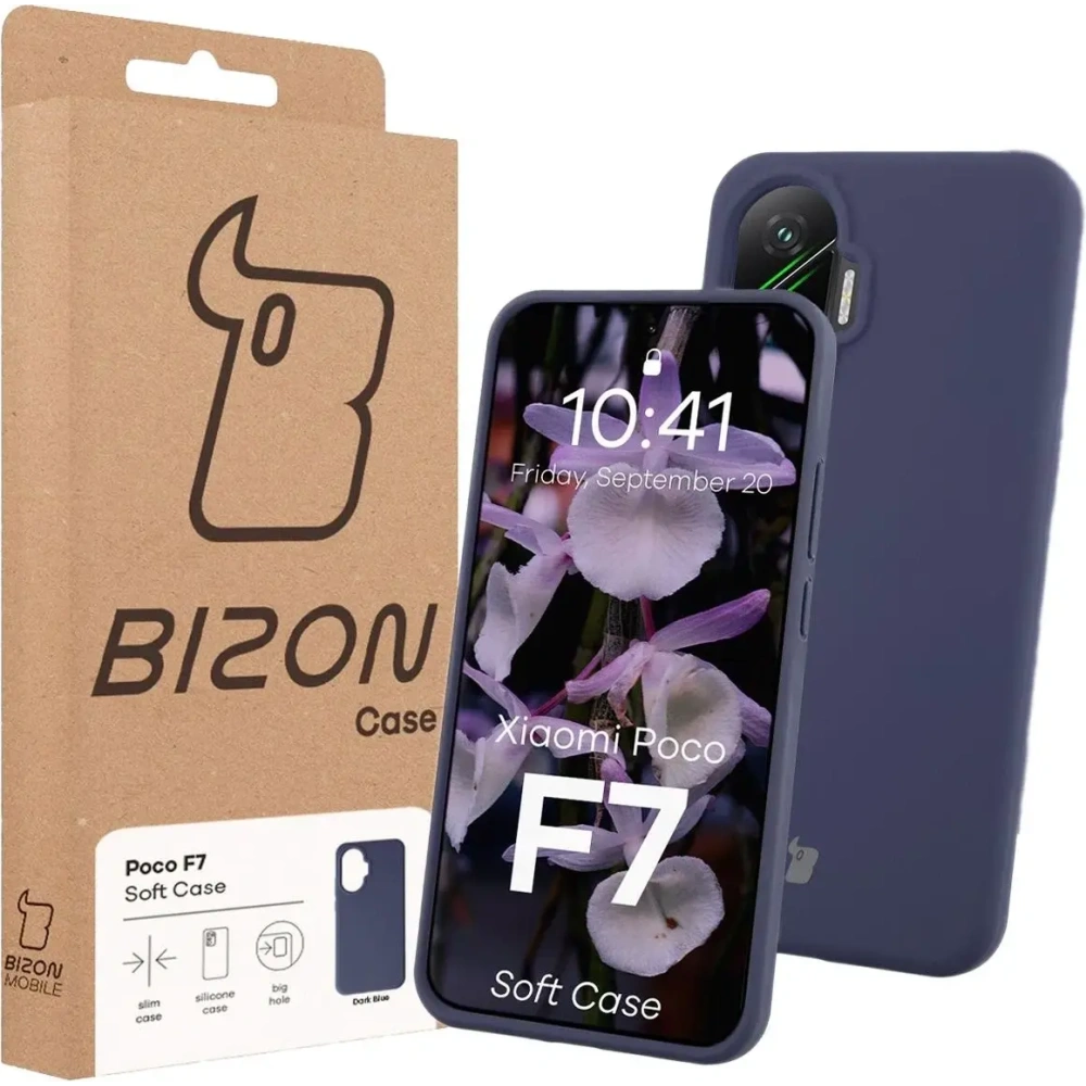 Silikonowe etui Bizon Soft Case do Xiaomi POCO F7 ciemnoniebieskie