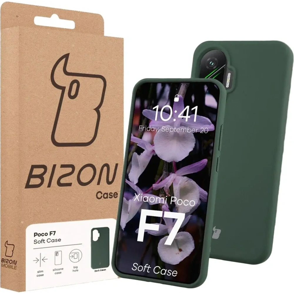 Silikonowe etui Bizon Soft Case do Xiaomi POCO F7 ciemnozielone