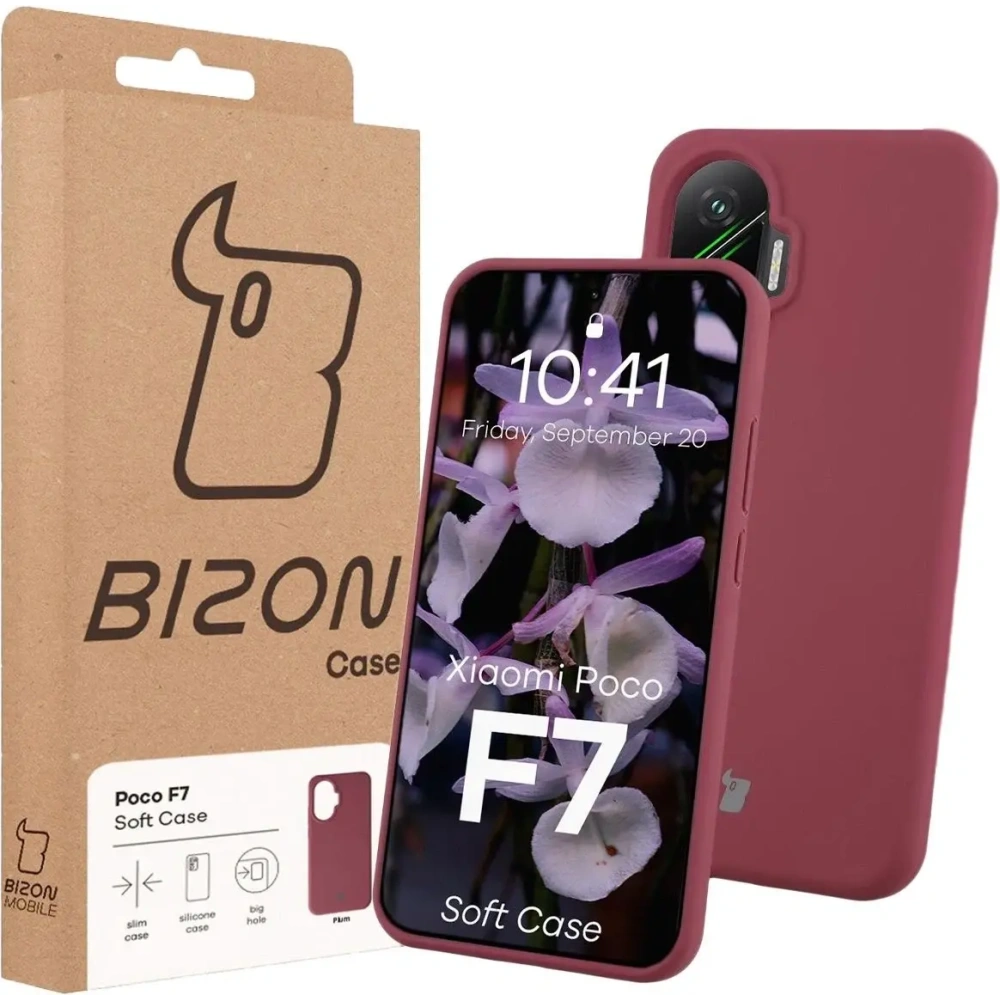 Silikonowe etui Bizon Soft Case do Xiaomi POCO F7 ciemnofioletowe