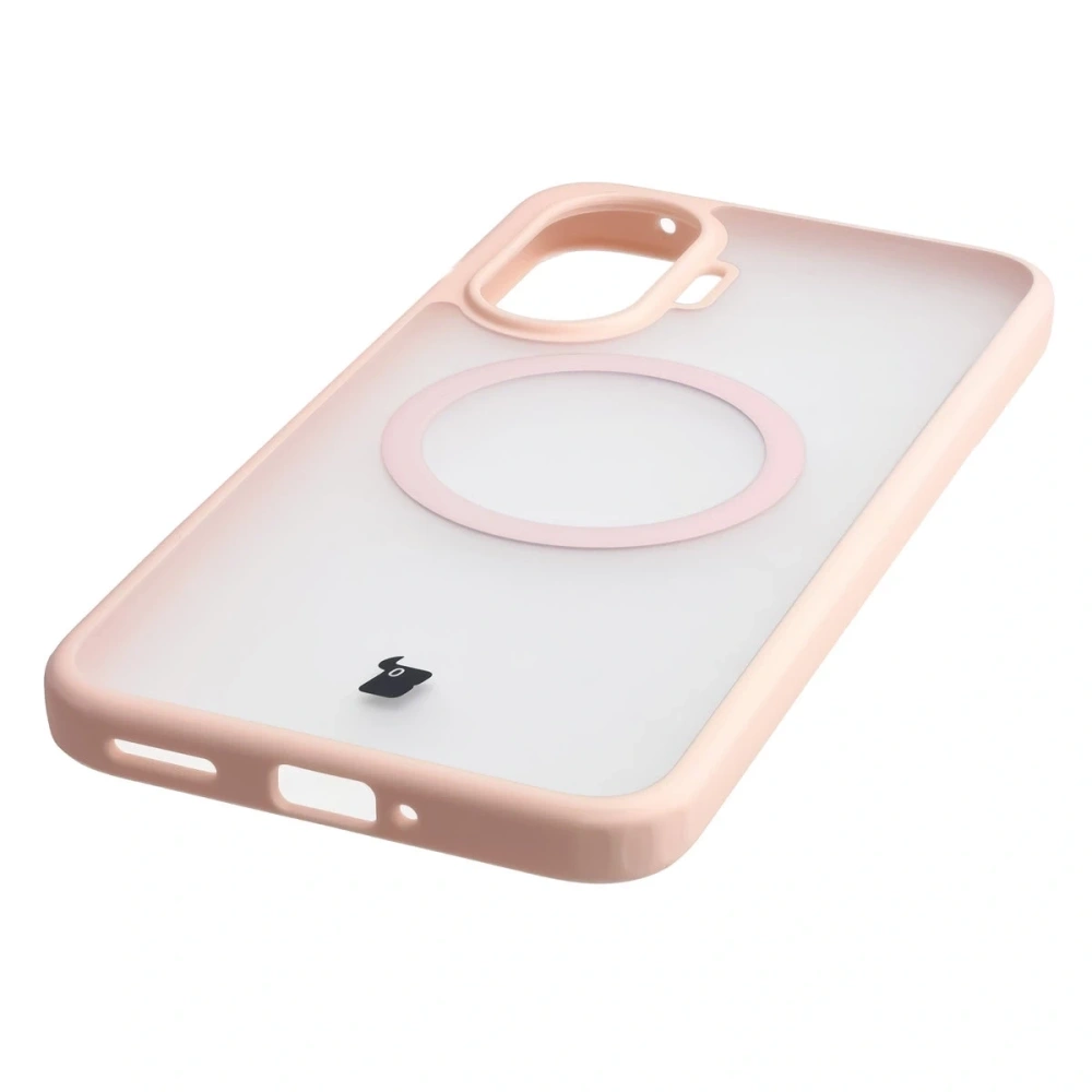Etui z pierścieniem magnetycznym Bizon Case MatteO do Xiaomi POCO F7 przydymione-różowe