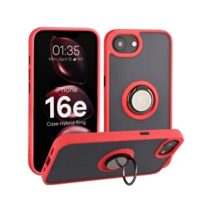 Etui z uchwytem na palec Bizon Case Hybrid Ring do Apple iPhone 16e przydymione z czerwoną ramką