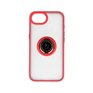 Etui z uchwytem na palec Bizon Case Hybrid Ring do Apple iPhone 16e przydymione z czerwoną ramką