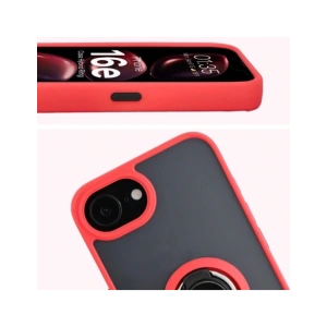 Etui z uchwytem na palec Bizon Case Hybrid Ring do Apple iPhone 16e przydymione z czerwoną ramką