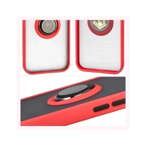 Etui z uchwytem na palec Bizon Case Hybrid Ring do Apple iPhone 16e przydymione z czerwoną ramką