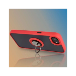 Etui z uchwytem na palec Bizon Case Hybrid Ring do Apple iPhone 16e przydymione z czerwoną ramką