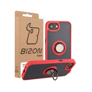 Etui z uchwytem na palec Bizon Case Hybrid Ring do Apple iPhone 16e przydymione z czerwoną ramką
