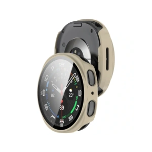 Etui ze szkłem do zegarka Bizon Case+Glass Watch do Samsung Galaxy Watch 8 40mm beżowe