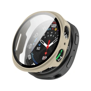 Etui ze szkłem do zegarka Bizon Case+Glass Watch do Samsung Galaxy Watch 8 40mm beżowe