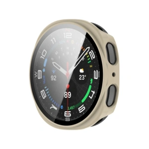 Etui ze szkłem do zegarka Bizon Case+Glass Watch do Samsung Galaxy Watch 8 40mm beżowe