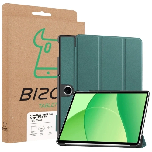 Etui z klapką Bizon Case Tab Croc do OnePlus Pad Lite / Oppo Pad SE ciemnozielone