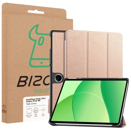 Etui z klapką Bizon Case Tab Croc do OnePlus Pad Lite / Oppo Pad SE różowozłote