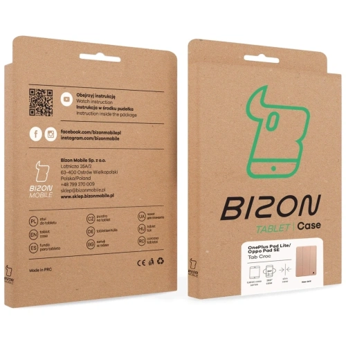 Etui z klapką Bizon Case Tab Croc do OnePlus Pad Lite / Oppo Pad SE różowozłote
