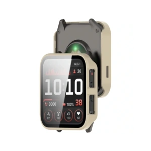 Etui ze szkłem do zegarka Bizon Case+Glass Watch do Garmin Venu X1 beżowe