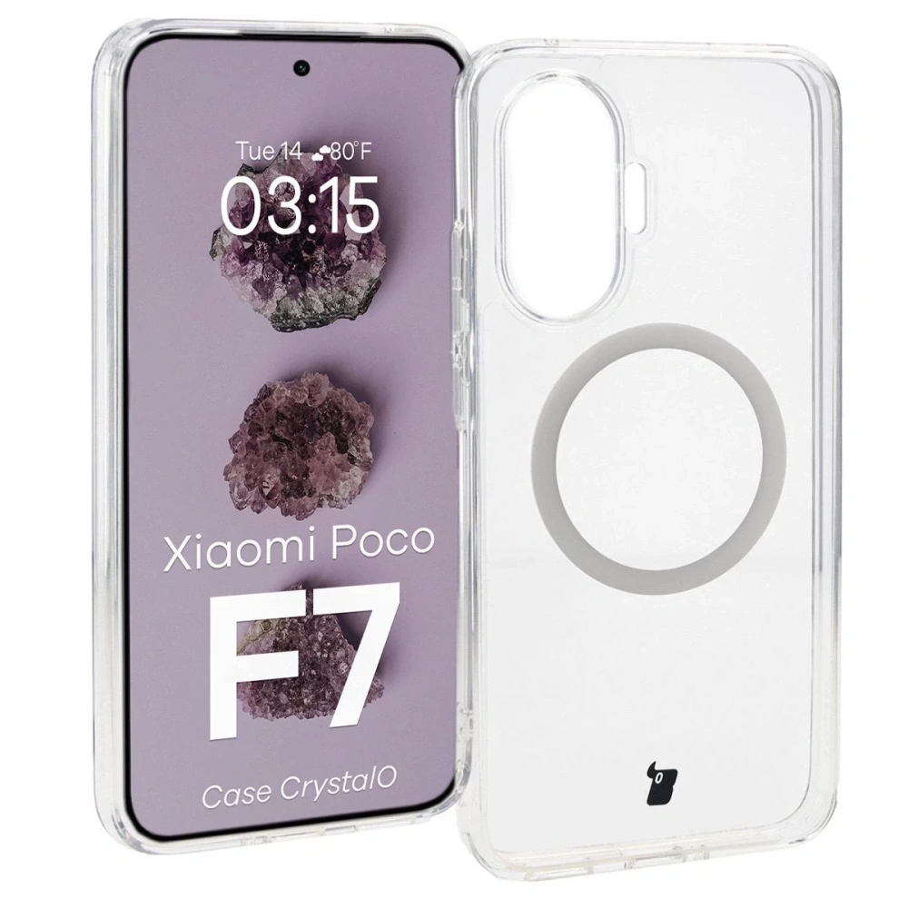 Etui z pierścieniem magnetycznym Bizon Case CrystalO do Xiaomi POCO F7 przezroczyste