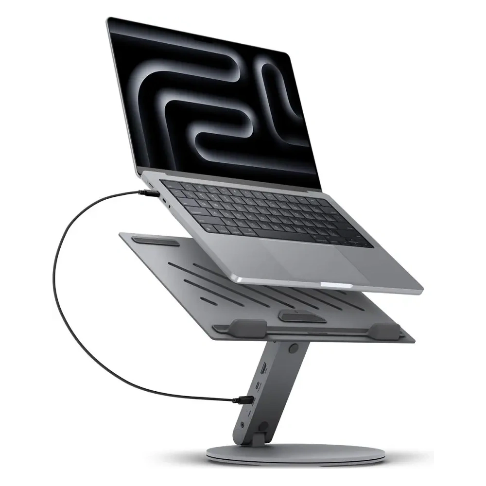 Stojak Spigen LD204H Laptop Stand USB-C Hub 6w1: 100W ładowanie, HDMI 4K, 2x USB-A, transfer 5Gb/s Space Grey