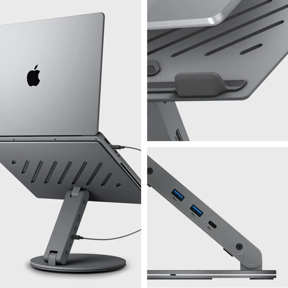 Stojak Spigen LD204H Laptop Stand USB-C Hub 6w1: 100W ładowanie, HDMI 4K, 2x USB-A, transfer 5Gb/s Space Grey